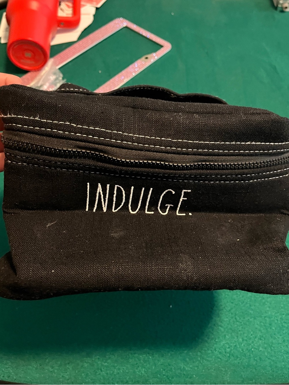 Rae Dunn Black Canvas Pouch with White Label and Stitching